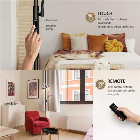 Split Floor Lamp with Reading Light, Modern Bright LED Rotatable Standing Lamp - Picture 3 of 5